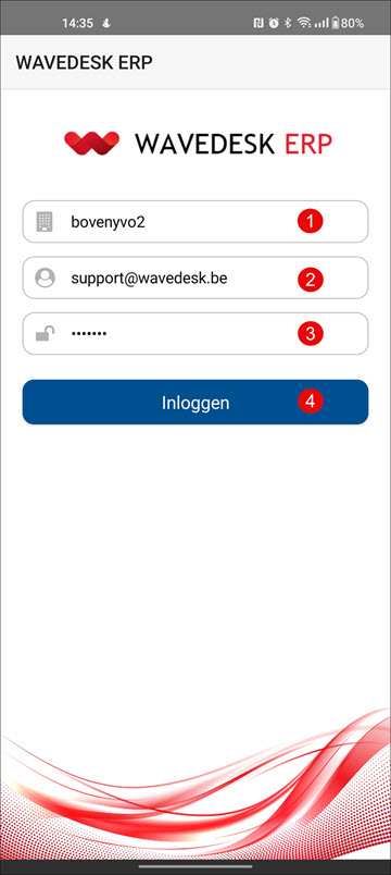 Venster om aan te melden bij de mobiele toepassing van WAVEDESK