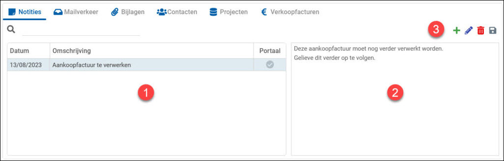 Journaal van de notities binnen het WAVEDESK platform