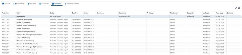 Journaal van de projecten in het WAVEDESK platform